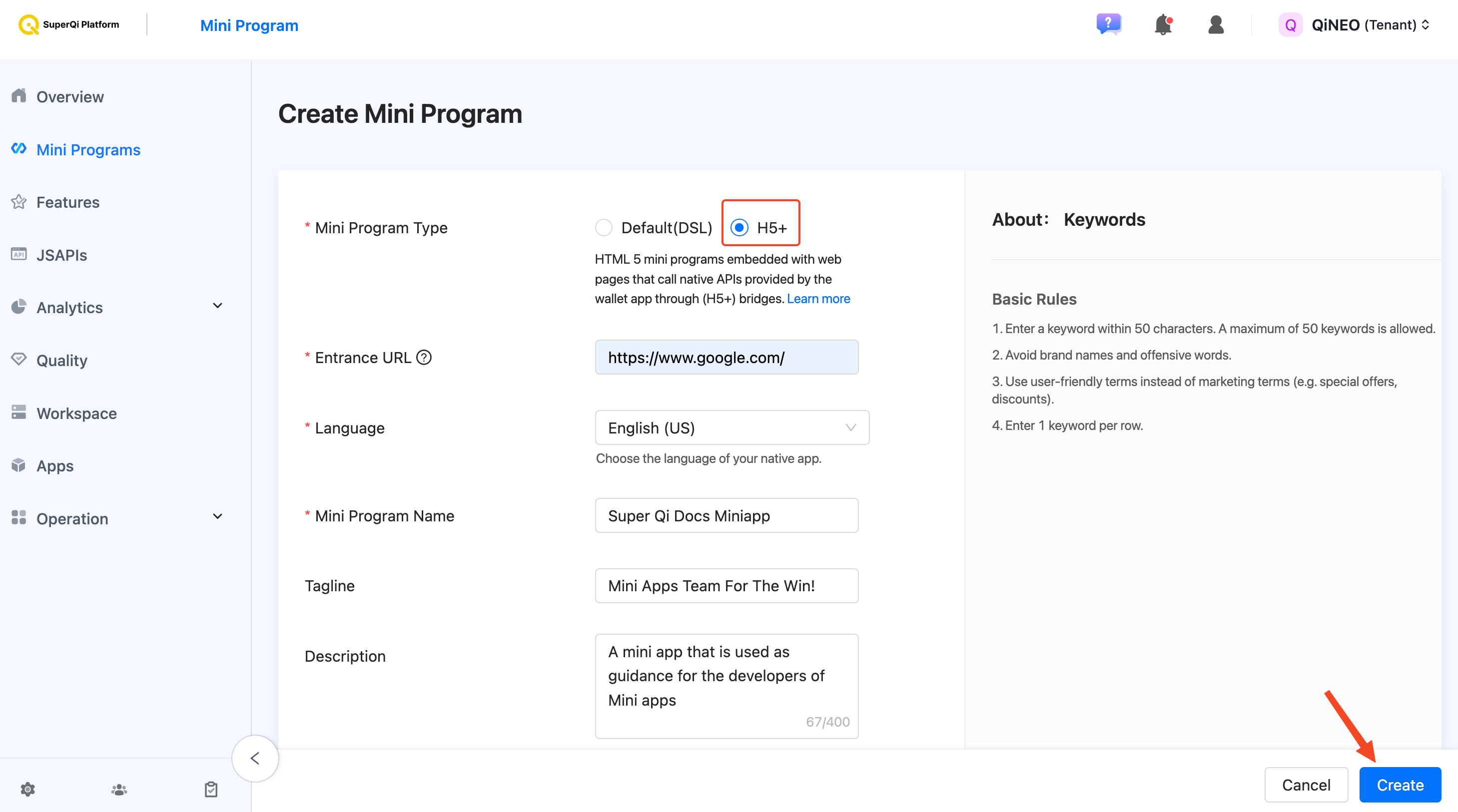 Create Miniapp Form