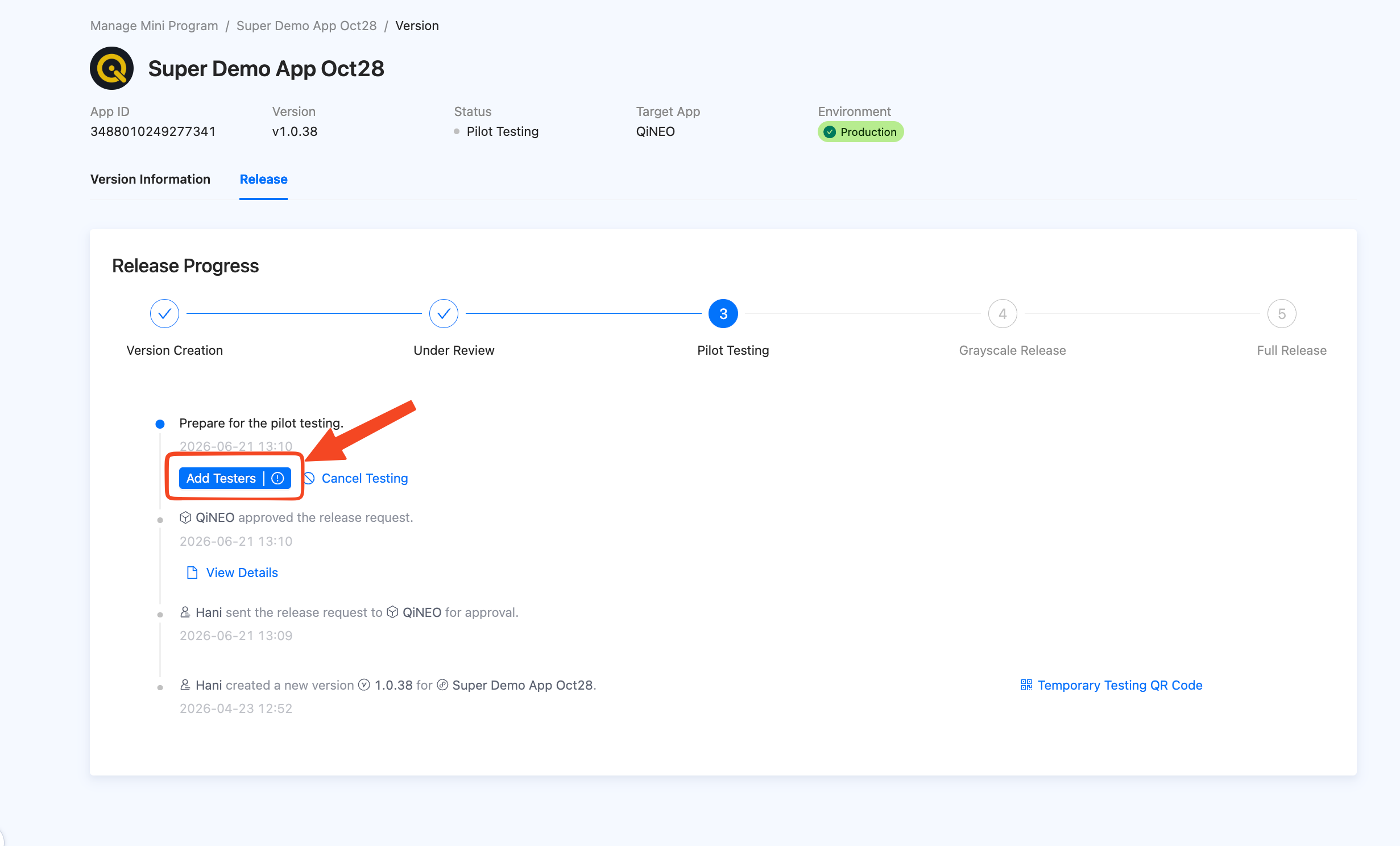 Pilot Testing - Add Testers